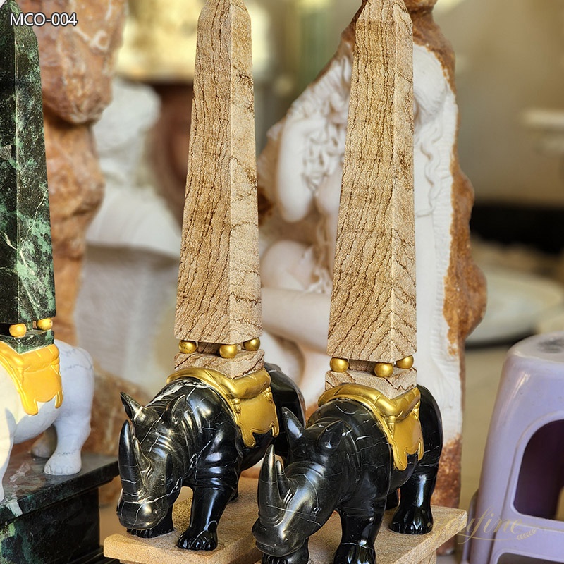 Marble Rhino Sculpture with Obelisks for Sale