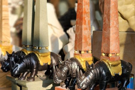 Marble Rhino Sculpture with Obelisks for Sale MCO-004