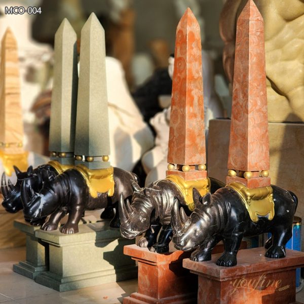 Marble Rhino Sculpture with Obelisks for Sale