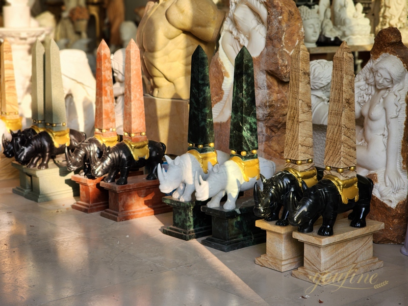 Marble Rhino Sculpture with Obelisks for Sale