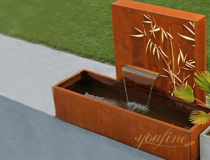 Fuente de acero corten de metal moderna para decoración de exteriores