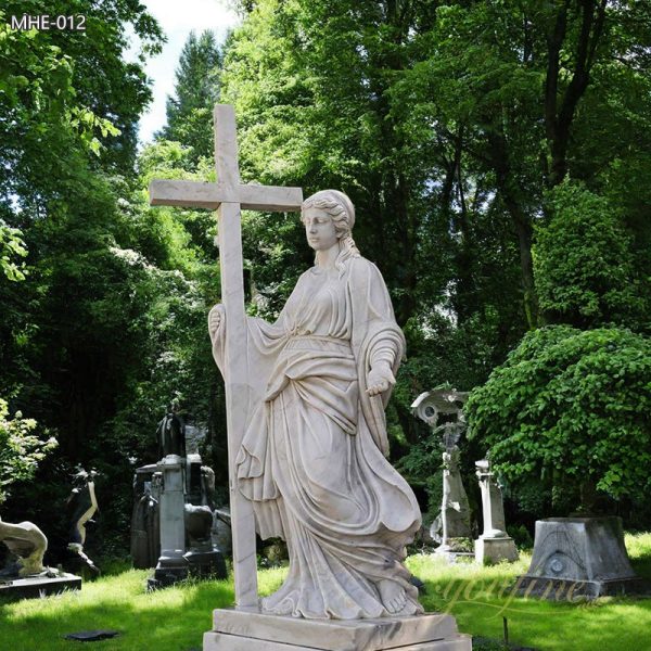 Natural Marble Christian Woman with Cross Statue