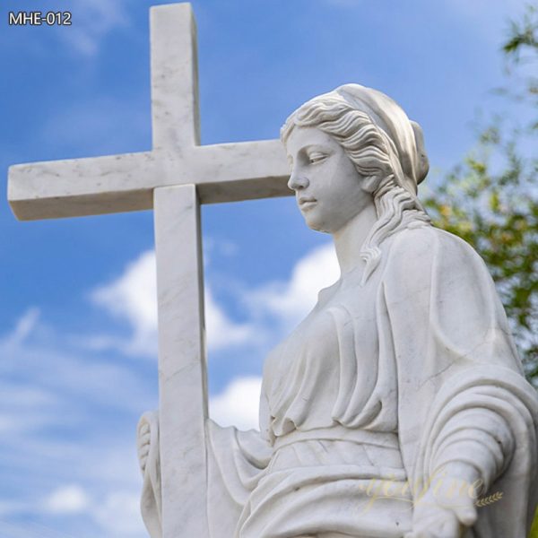 Natural Marble Christian Woman with Cross Statue