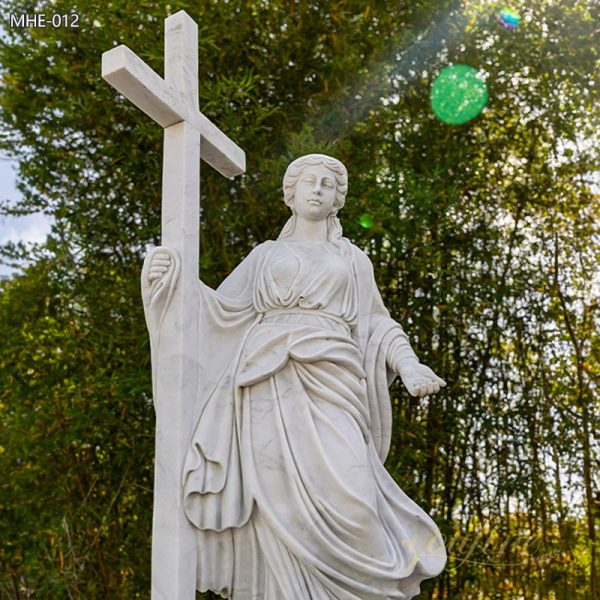 Natural Marble Christian Woman with Cross Statue