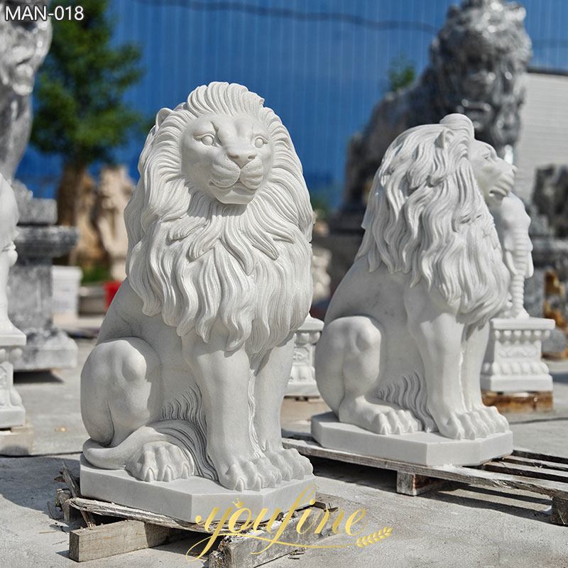 White Marble Lion Sitting Statue in Stock for Garden Decor