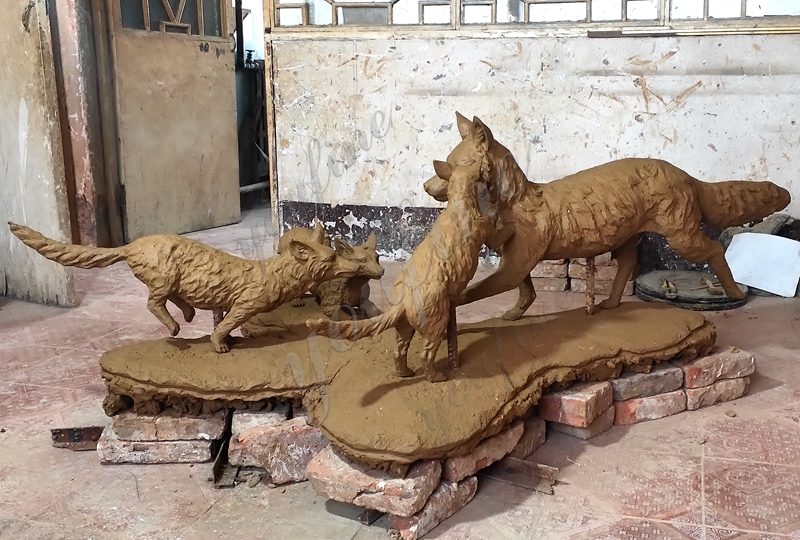 bronze fox sculpture clay model