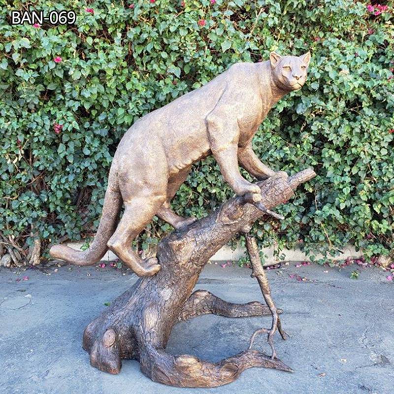 Life Size Bronze Mountain Lion Statue Going Up a Tree Art for Sale