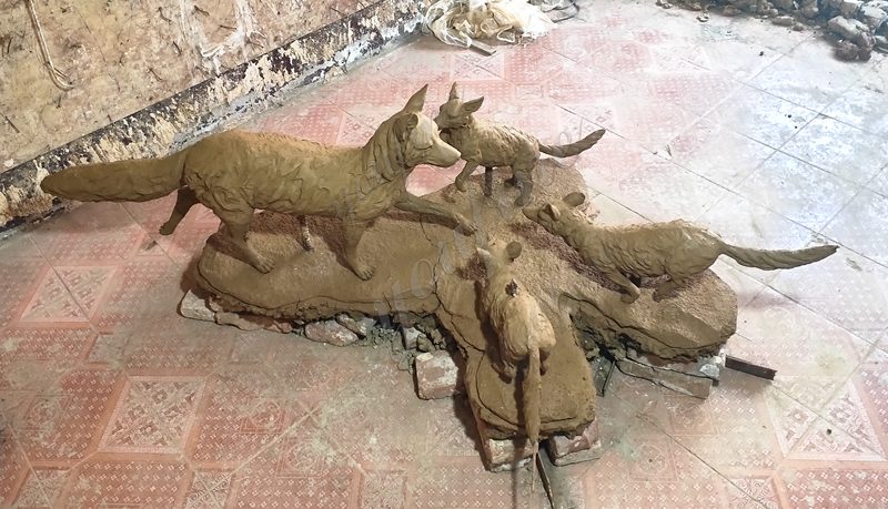 fox statue for garden clay model