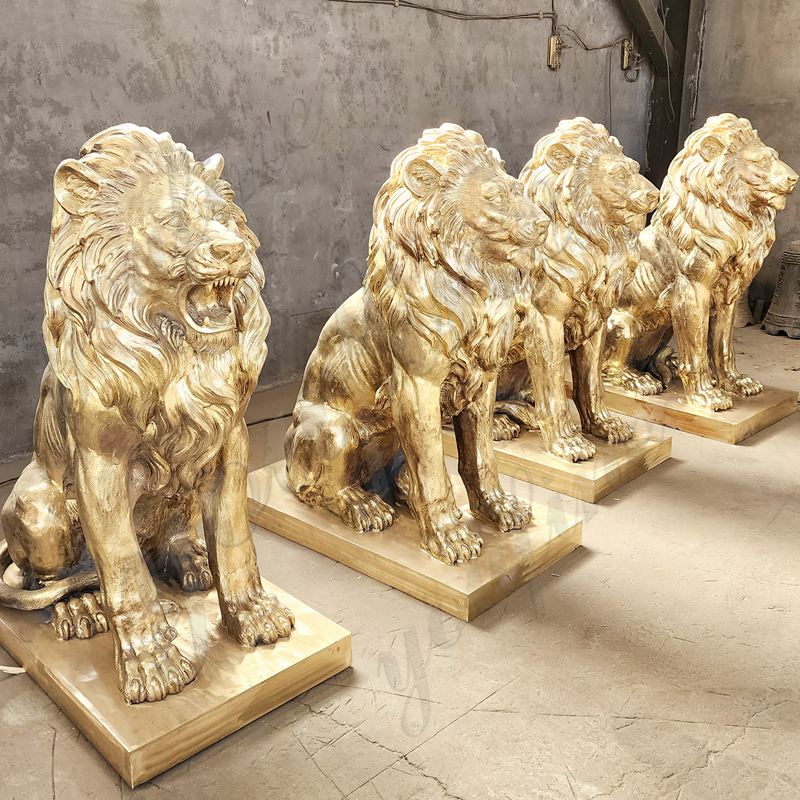 sitting lion bronze statue polish surface