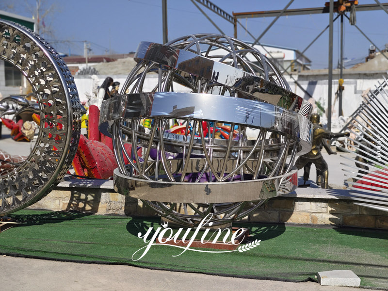 mirror polished stainless steel globe sculpture