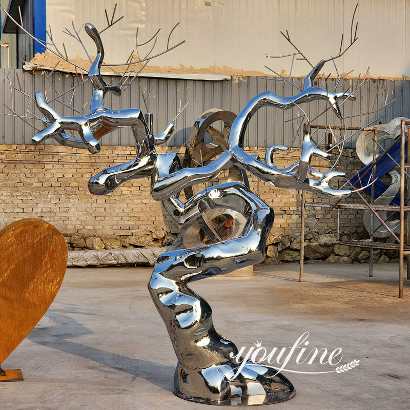 modern decorative stainless steel tree sculpture