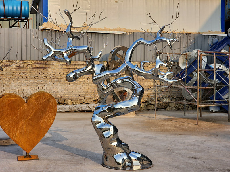 stainless steel freestanding tree sculpture