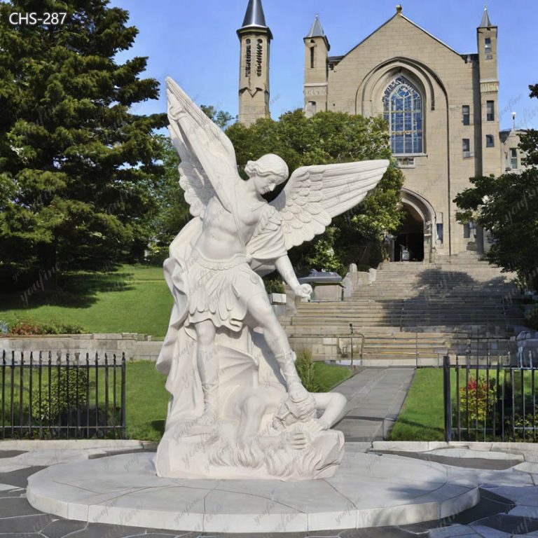 Life Size Archangel Michael Slaying the Devil Marble Statue CHS-287