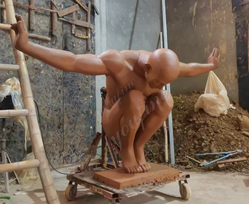 Bronze diving man sculpture clay model