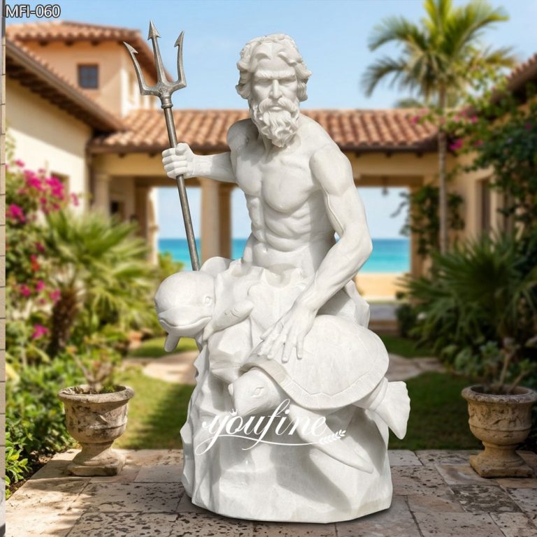 Grieks marmeren Poseidon-beeld met drietand