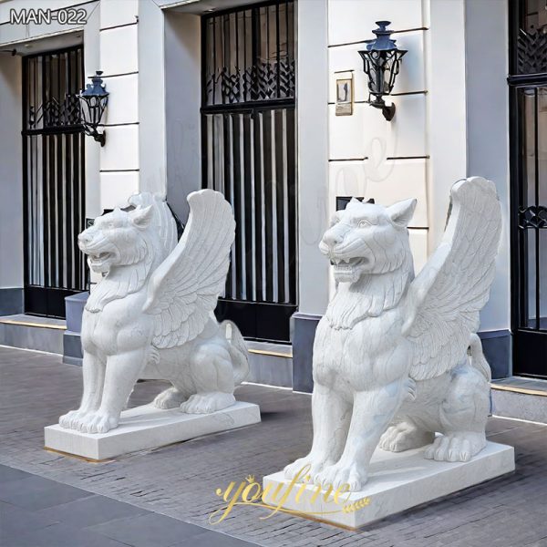 Hand-Carved-Marble-Griffin-Garden-Statue-Outdoor-for-Sale