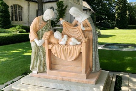 Hand Carved Natural Marble Holy Family Statue for Sale