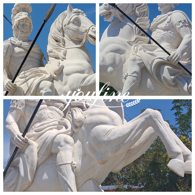 Marble Warrior Statue with Horse