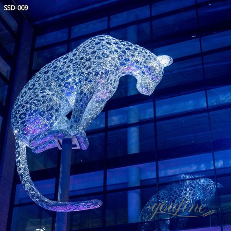 Modern Stainless Steel Leopard Sculpture for Building