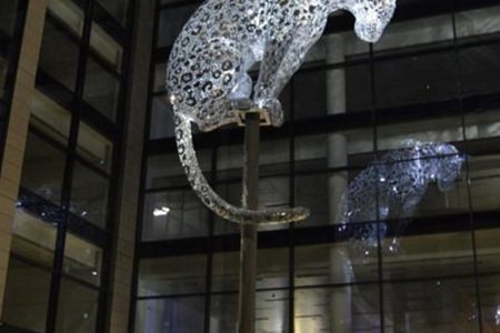Modern Stainless Steel Leopard Sculpture for Building