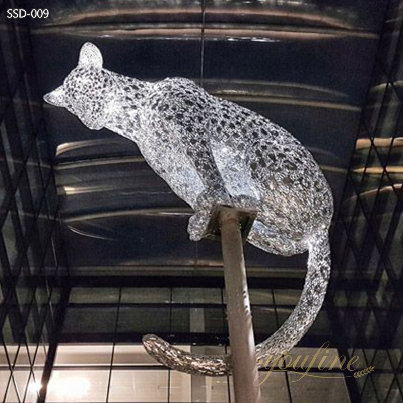 Modern Stainless Steel Leopard Sculpture for Building
