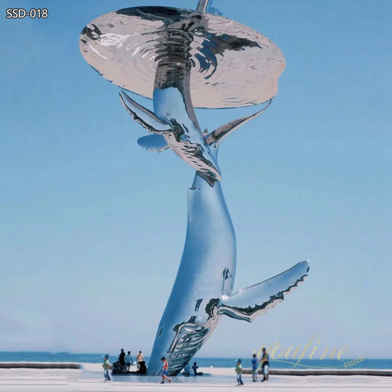 Stainless Steel Large Beach Light Whale Sculpture