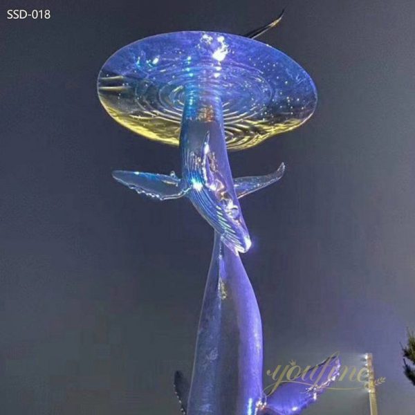 Stainless Steel Large Beach Light Whale Sculpture