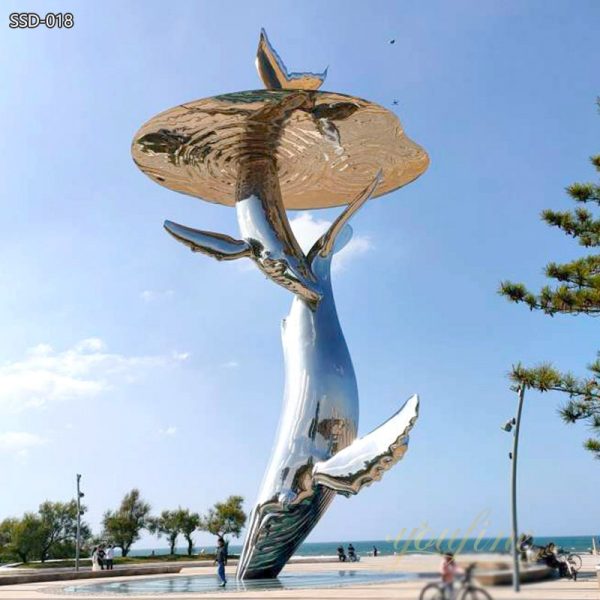 Stainless Steel Large Beach Light Whale Sculpture
