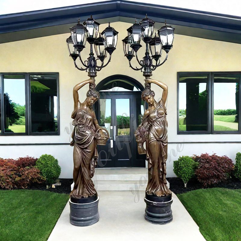 antique bronze lady lamp art