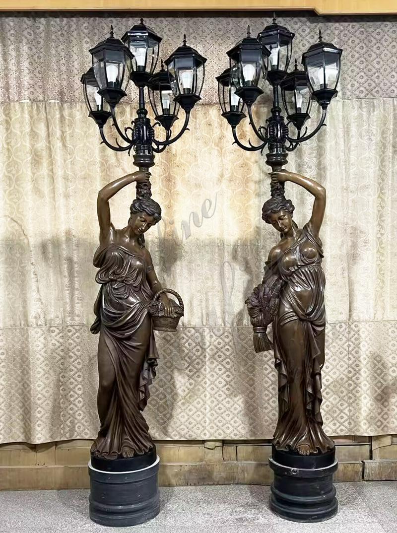 bronze lady statue lamp art