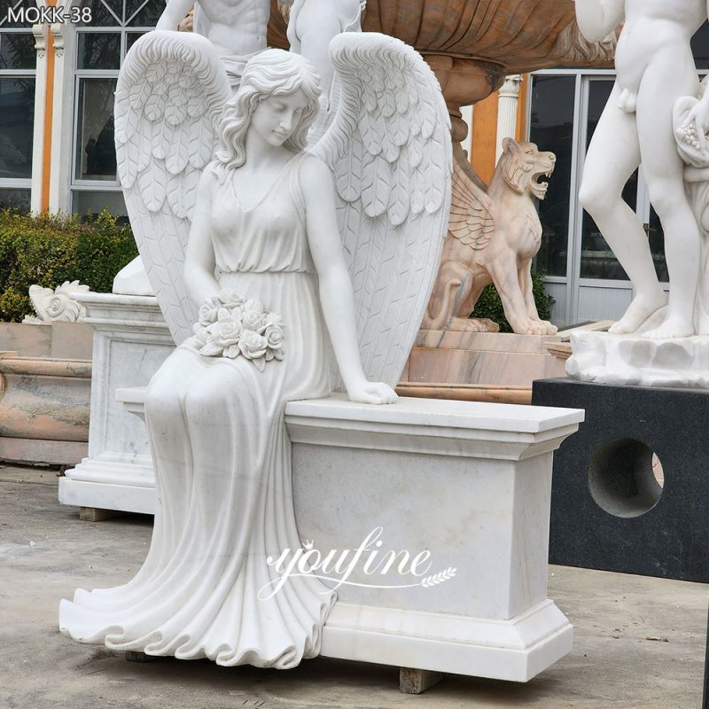 cemetery white marble sitting angel statues headstone for sale