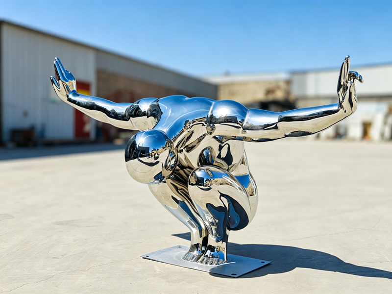 high polished stainless steel diving man sculpture