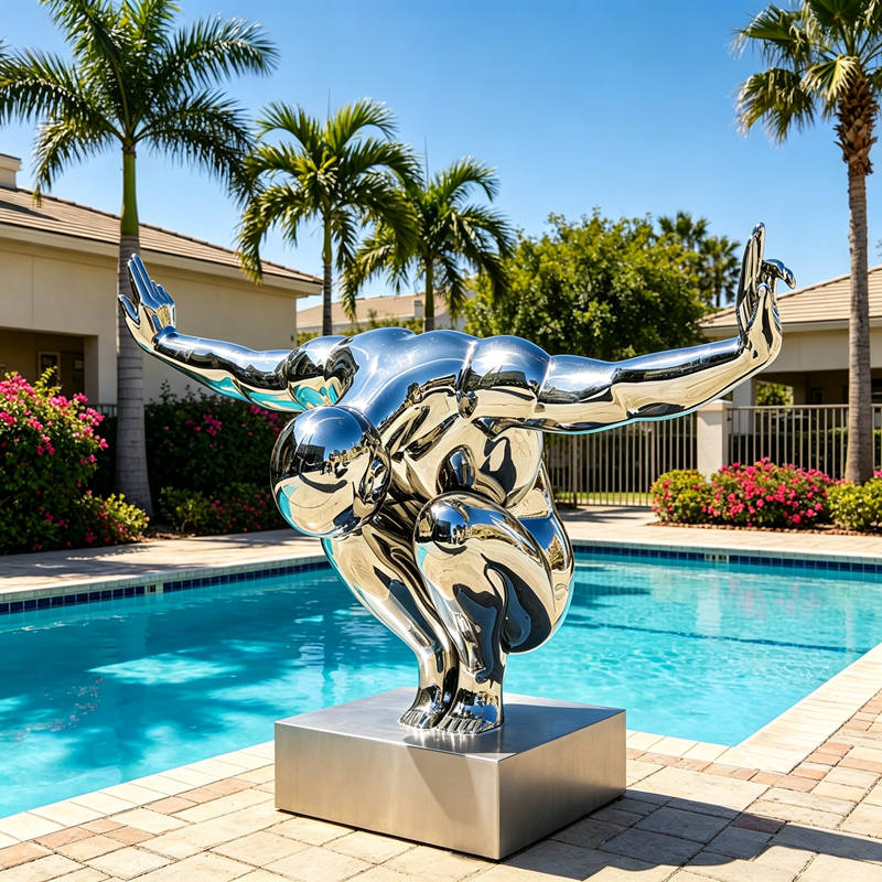 metal diving man sculpture for swimming pool decor (1)