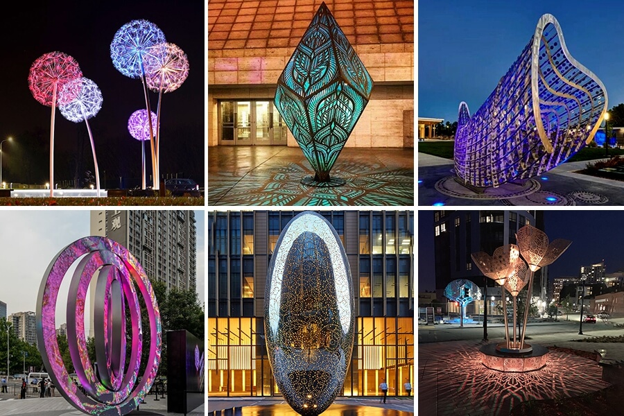 outdoor light sculpture made of stainless steel