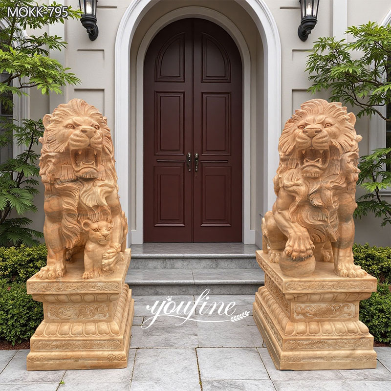 red Marble Guardian Lion Statue