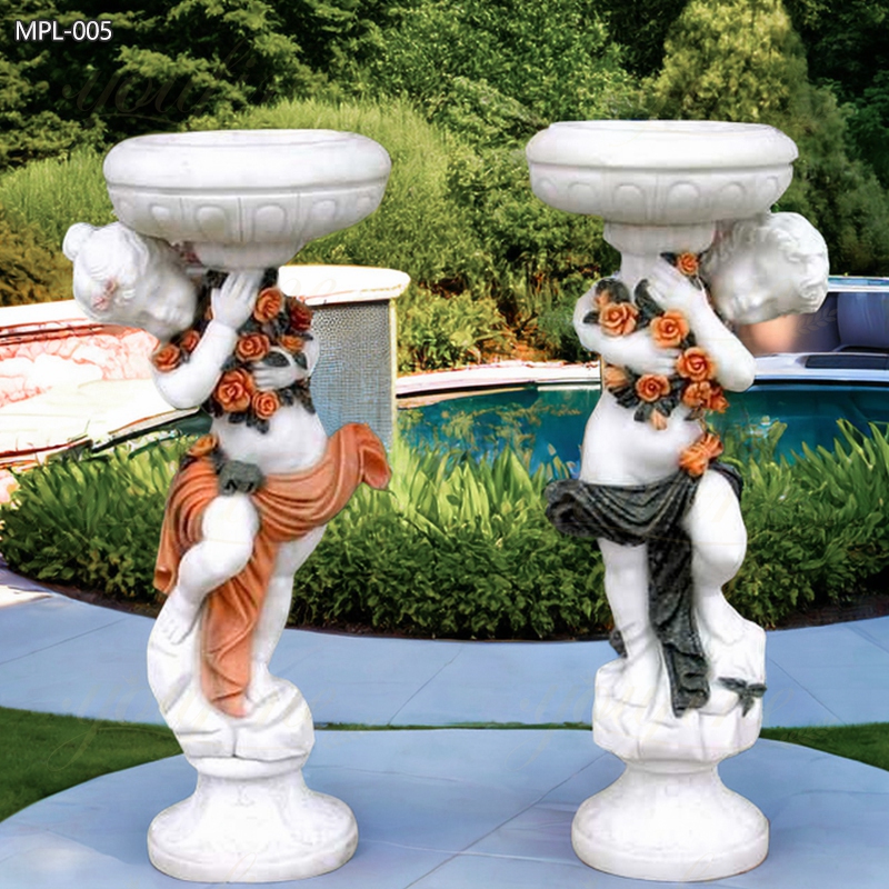 Natural Marble Boy and Girl Statue Flower Pot