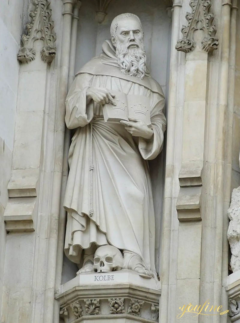 The statue of Kolbe above the Great West Door of Westminster Abbey