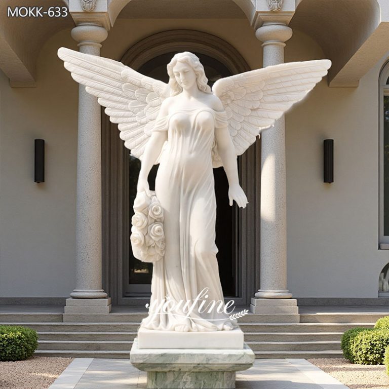 White Marble Female Angel Statue with Bouquet MOKK-633