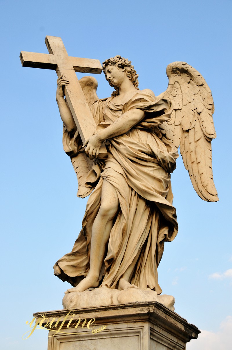 angel with cross statue details