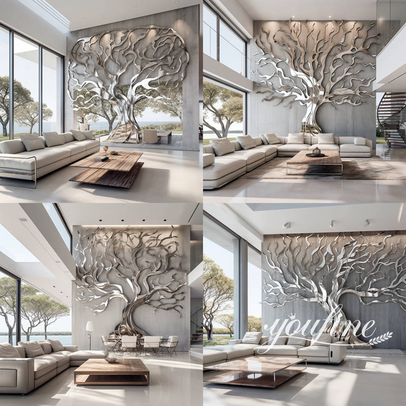 large stainless steel metal tree sculpture