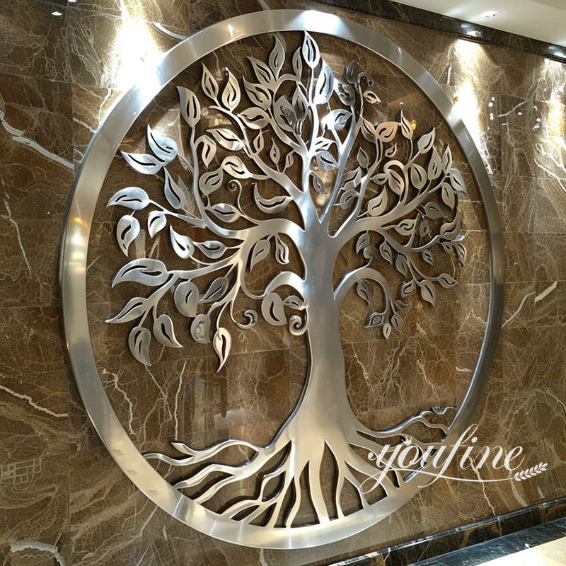 large stainless steel tree of life wall sculpture