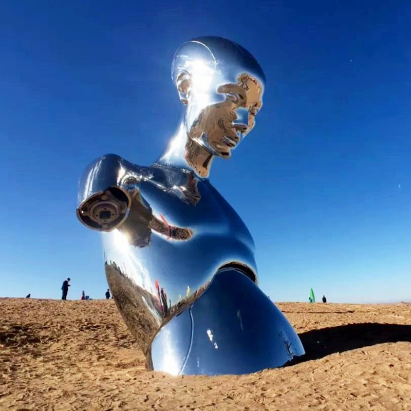 polished stainless steel human body sculpture for outdoors