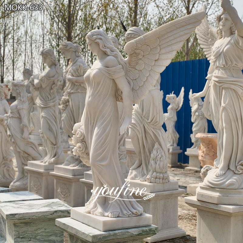 Marble Female Angel Statue with Bouquet
