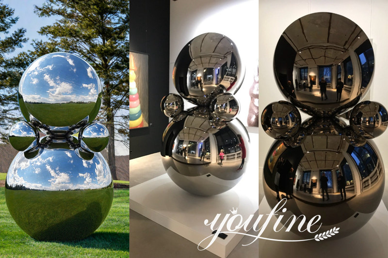 high polished stainless steel sphere sculpture placed outdoors and indoors