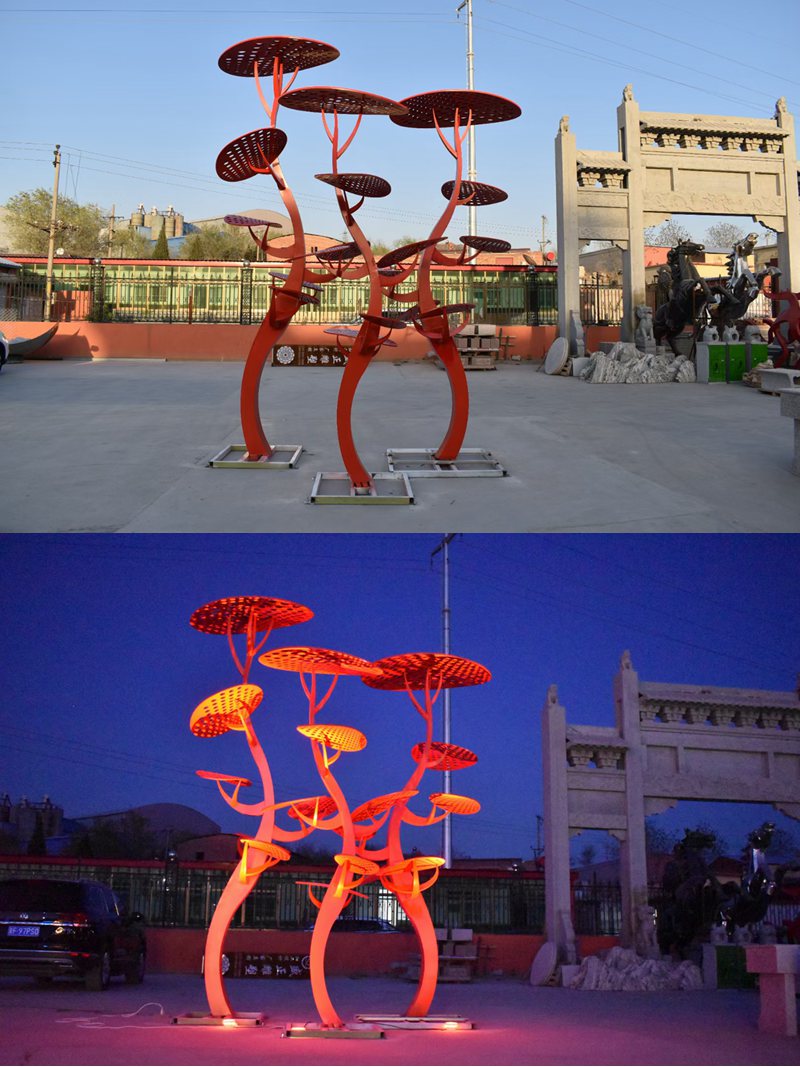 Large Stainless Steel Abstract Metal Tree Sculpture with Light (1)