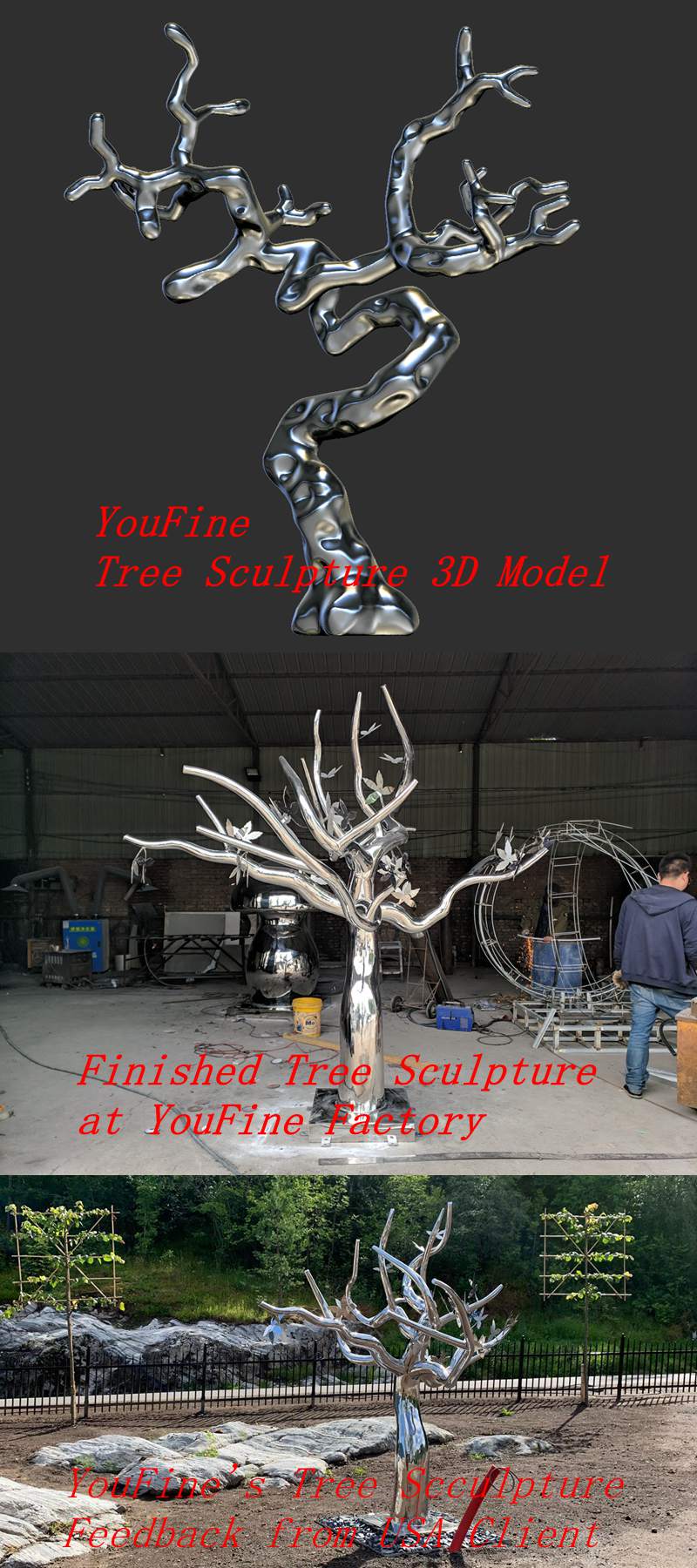 Large Stainless Steel Abstract Metal Tree Sculpture with Light (2)