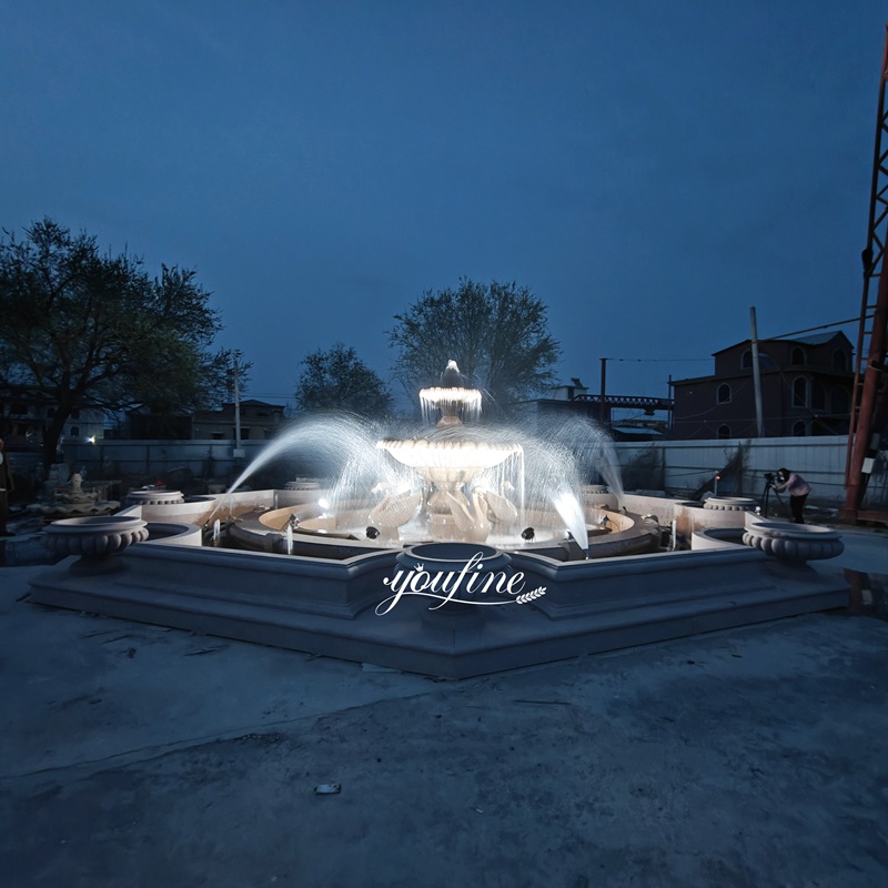 Large garden Granite Swan Fountain with light