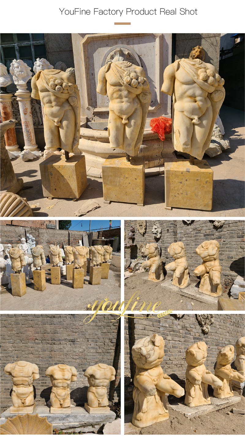 beige marble male nude torso sculptures