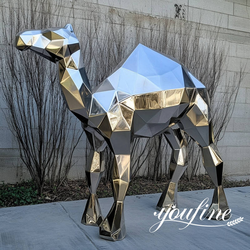 mirror polished stainless steel camel sculpture