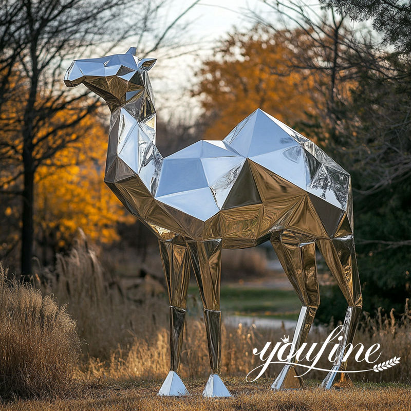 modern stainless steel camel sculpture